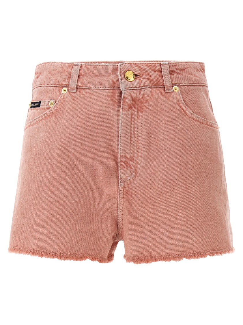 Dolce & Gabbana Garment-dyed High Waist Denim Shorts In Pink
