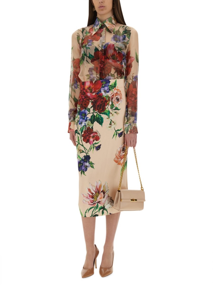 Shop Dolce & Gabbana Flower Print Chiffon Shirt