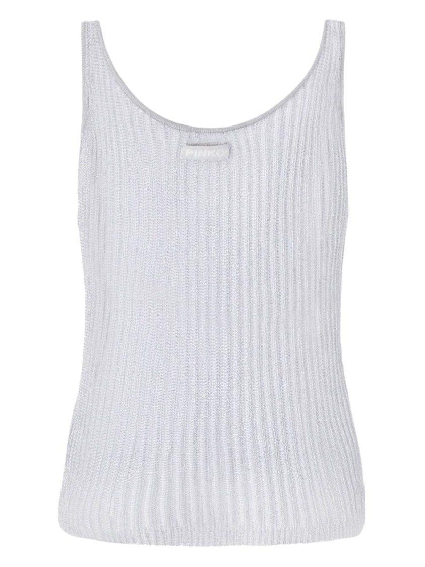 Shop Pinko Ribbed Grey T-shirt With Scoop Neckline