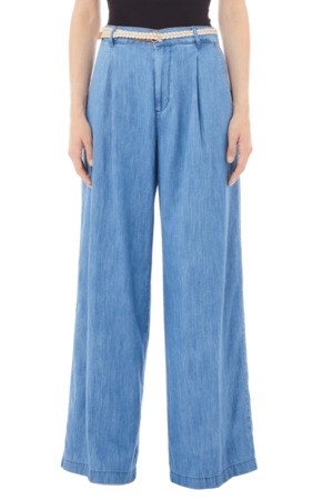 Shop Liu •jo Liu Jo Wide-leg Light Denim Trousers With Front Pleats