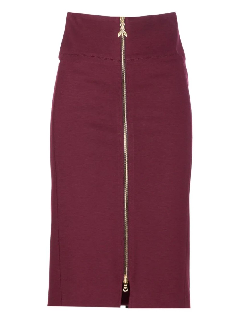 Patrizia Pepe Fitted Midi Skirt With Prominent Front Zipper In Burgundy