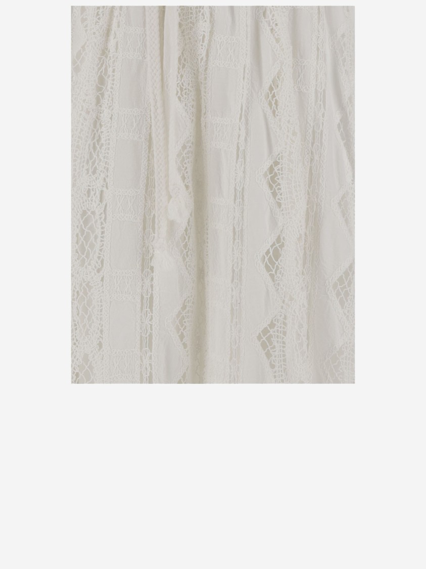 Pinko Flowing Maxi Skirt With Intricate Lace Detailing In White