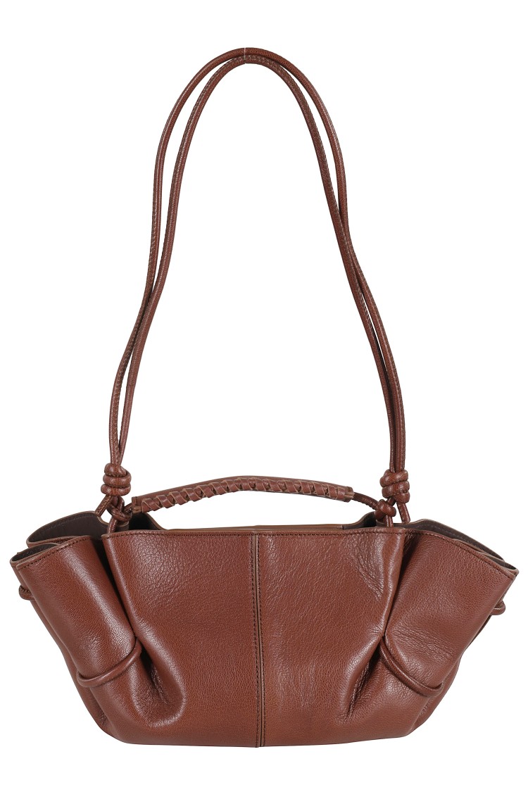 Hereu Mini Handbag With Curled Design And Braided Handle In Brown