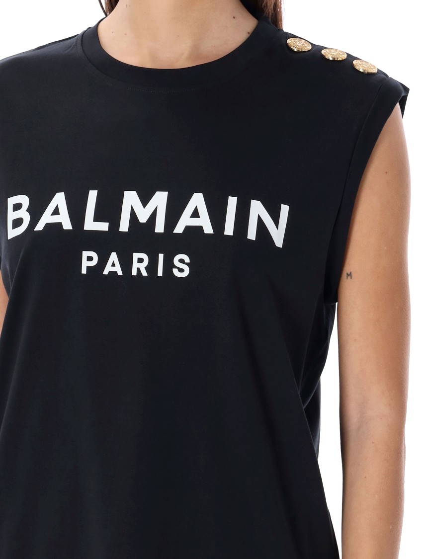 Balmain 3-button Tank Top In Black Cotton In Black