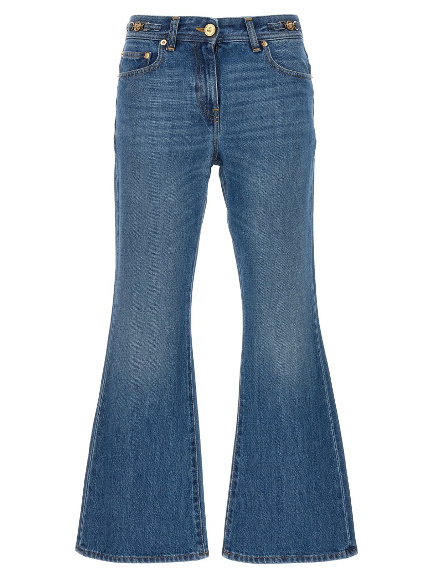 デニム・ジーパン Versace Flared Denim Jeans With llic Jellyfish Detail Versace Flared Denim With Metallic Jellyfish Detail | THE LIST