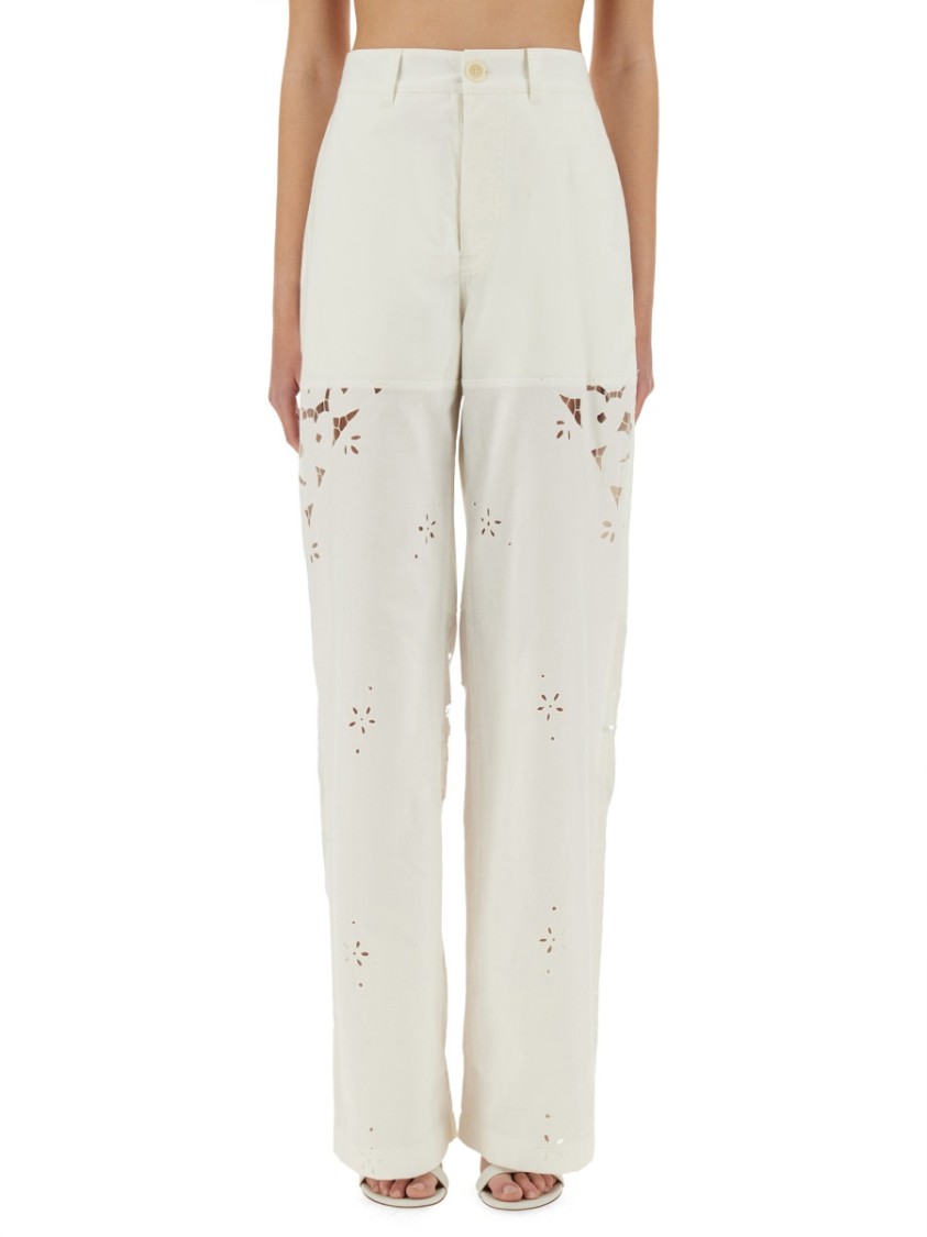 Marine Serre Women Upcycled Linen Pants In White