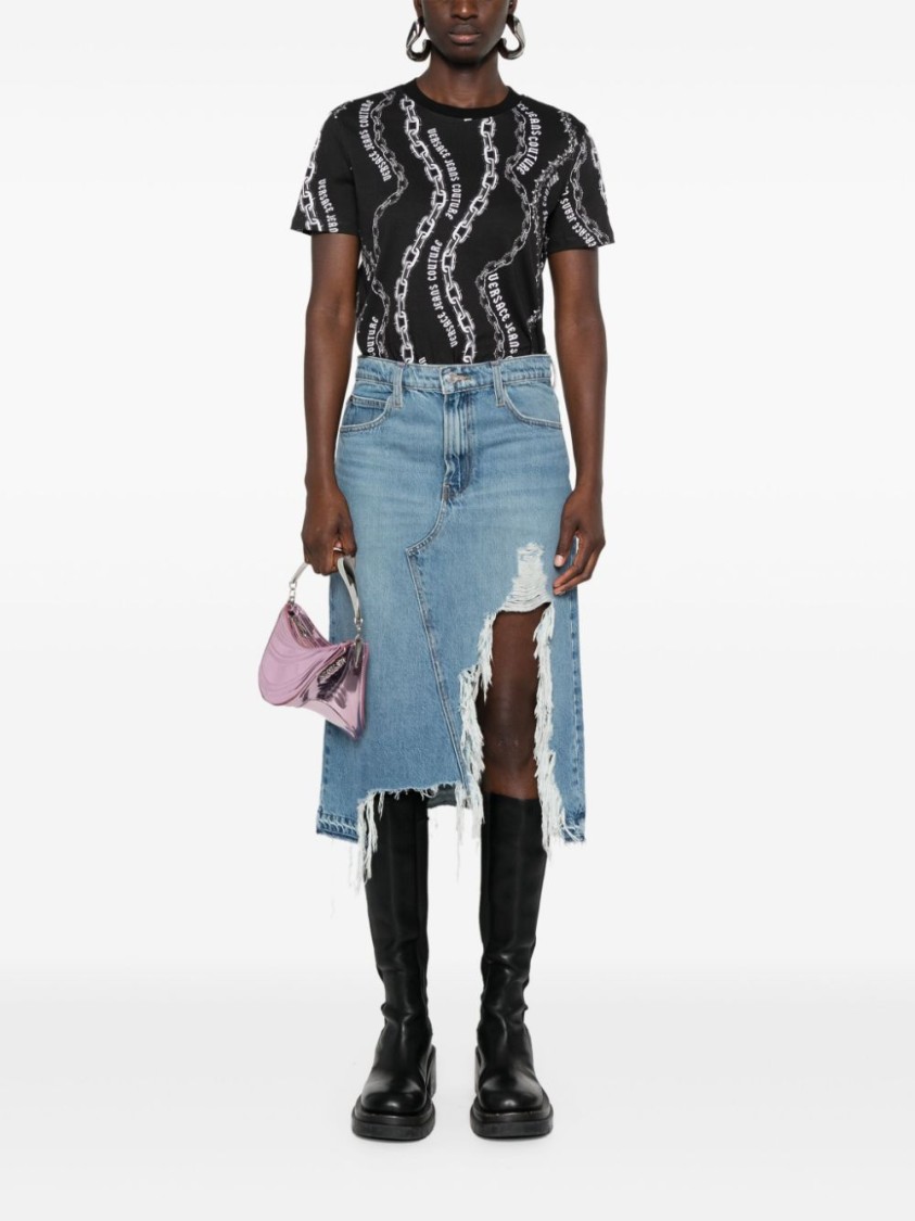 Shop Versace Jeans Couture Black T-shirt With Bold Chain Pattern