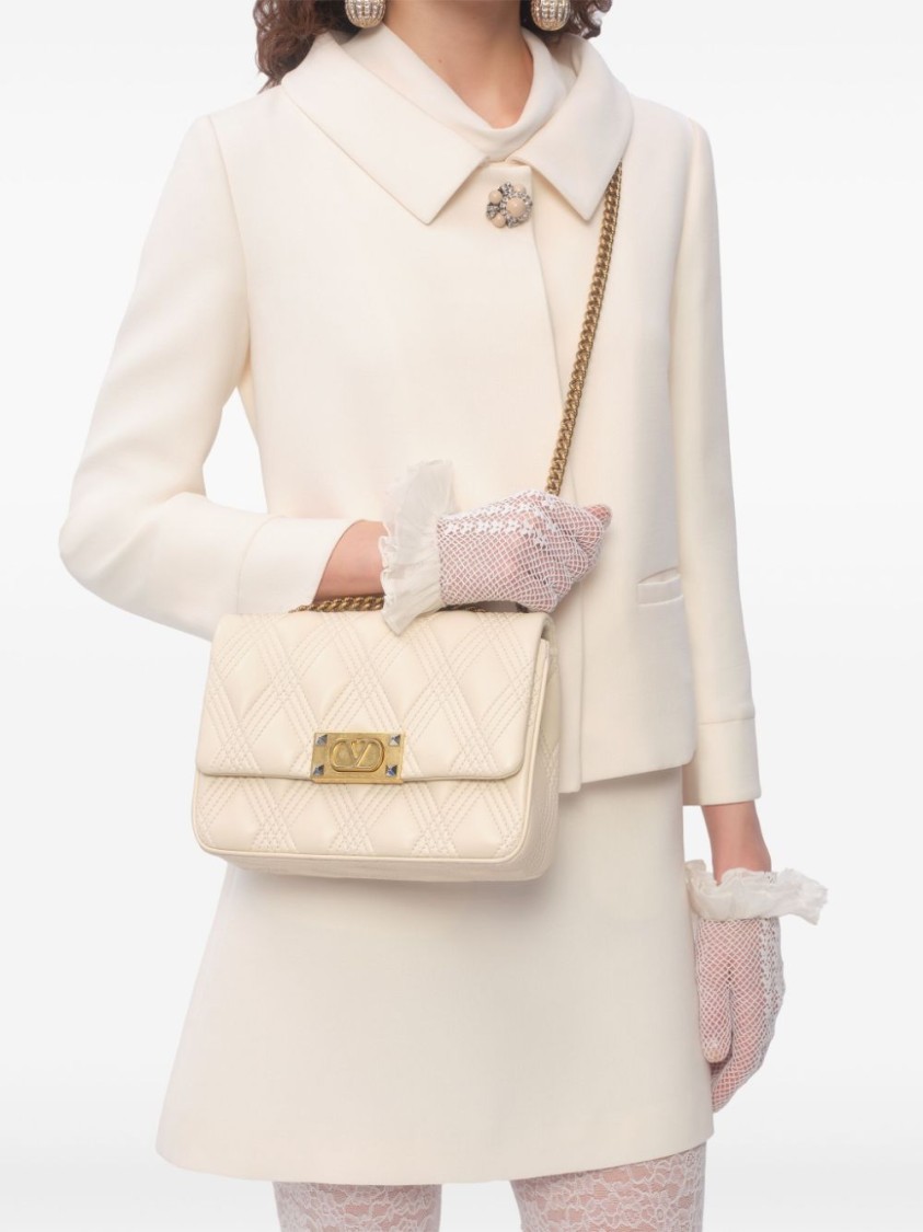 Valentino Garavani White Jacket With Spread Collar And Front Jewel Button In Wool And Silk Woman