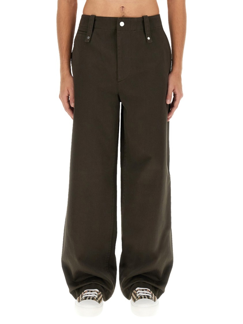 Shop Burberry Wide-leg Cotton Pants In Black