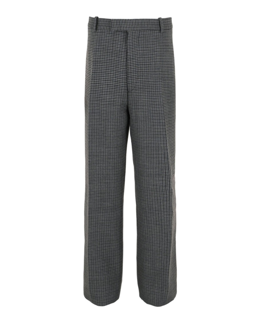Ferragamo Houndstooth Wool Trousers In Gray