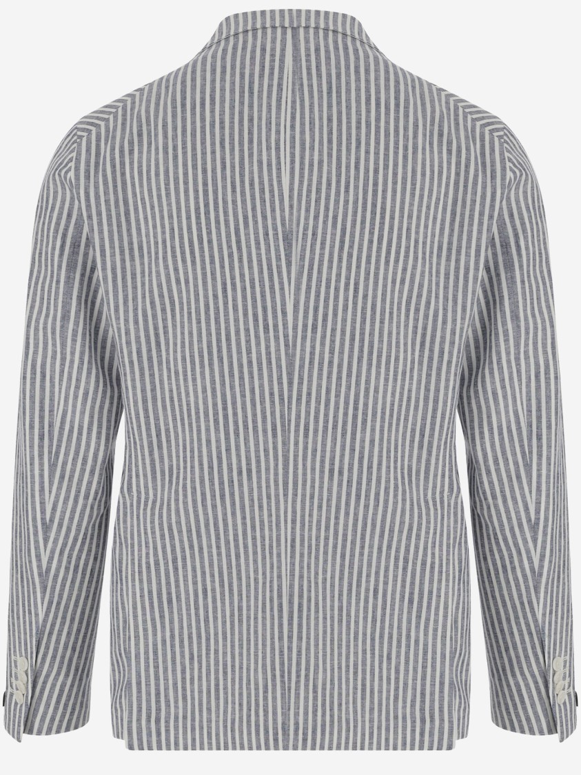 Shop Tagliatore Linen Blend Single-breasted Jacket With Striped Pattern In Grey