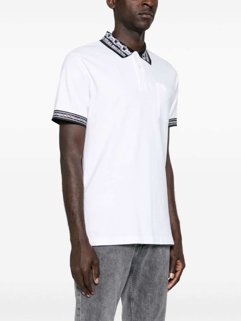 Shop Versace Jeans Couture Fit Polo Shirt With Patterned Collar In White