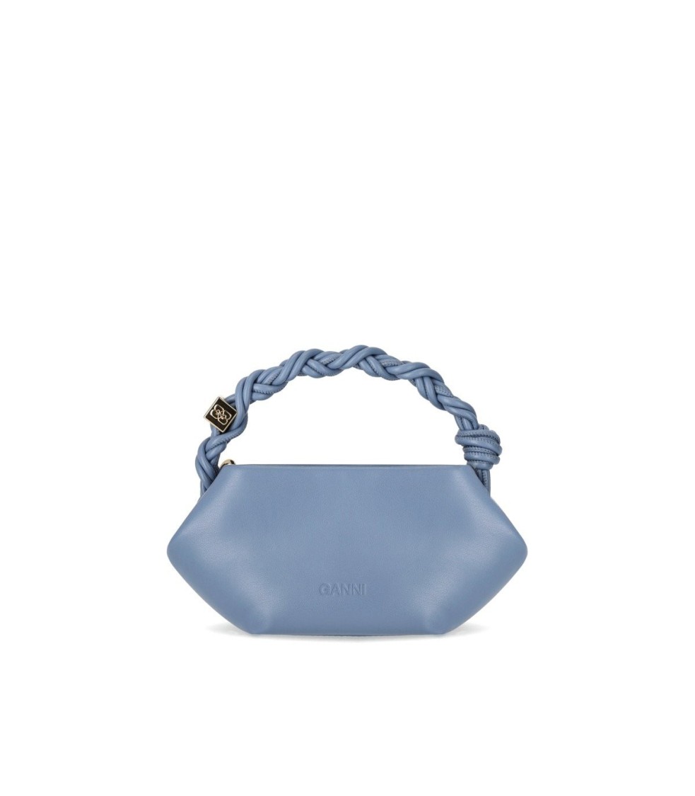 Ganni Mini Bou Leather Top Handle Bag In Blue