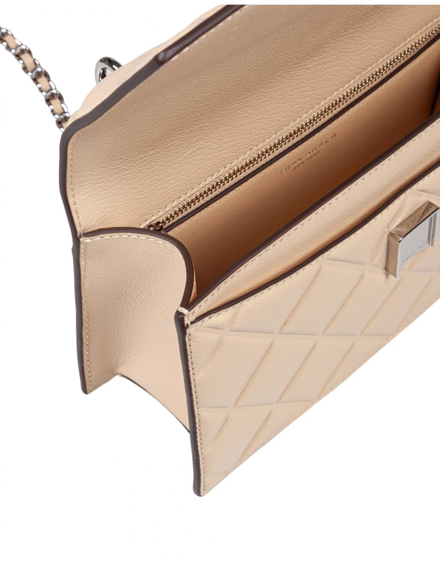Tory Burch Fleming Small Leather Crossbody Bag Color Vanilla In Neutrals
