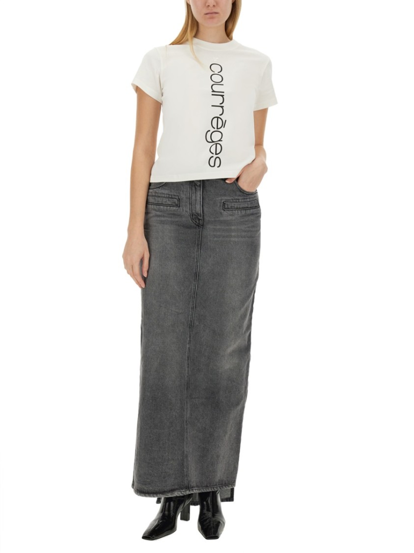 Shop Courrèges Classic Long Denim Skirt