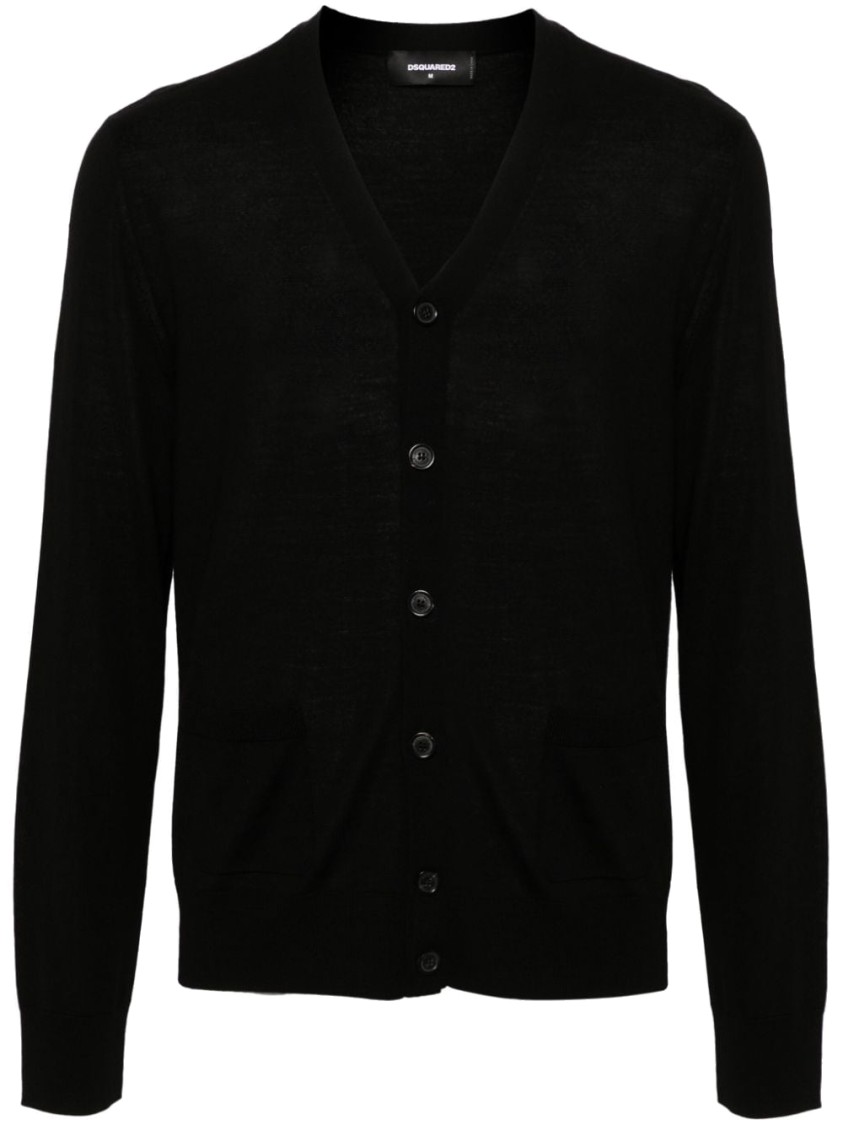 Dsquared2 V-neck Cardigan With Button-down Front And Front Pockets In Black