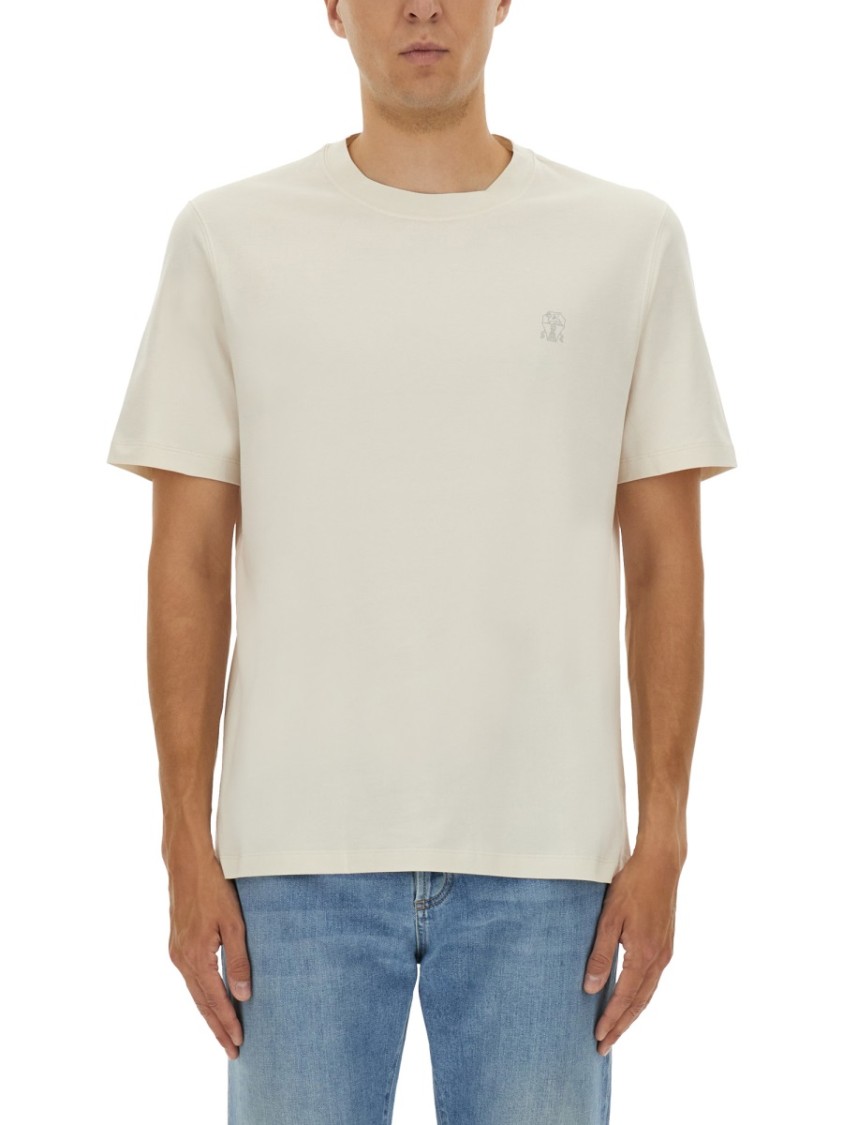 Brunello Cucinelli Relaxed-fit T-shirt With Subtle Logo On Chest In Neutral