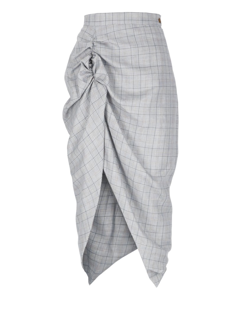 Vivienne Westwood Mens Multi Side Panther Check Wool-linen Blend Midi Skirt In Blue