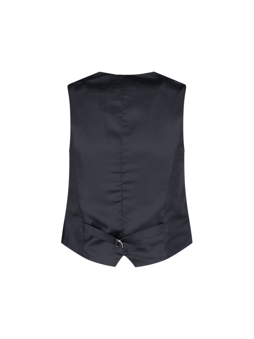The Frankie Shop Asymmetrical Black Gilet With Adjustable Strap And V-neckline In Animal Print