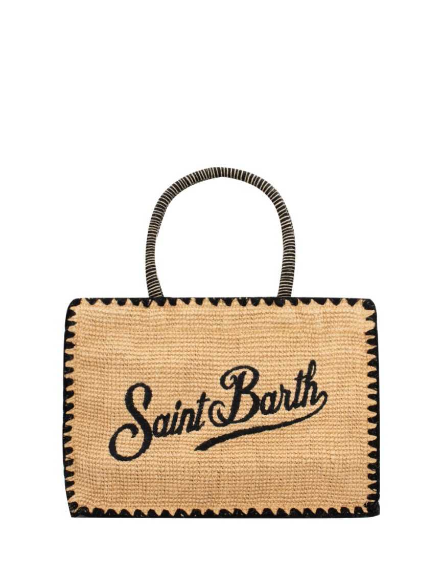 Mc2 Saint Barth Embroidered Logo Synthetic Straw Handbag With Design