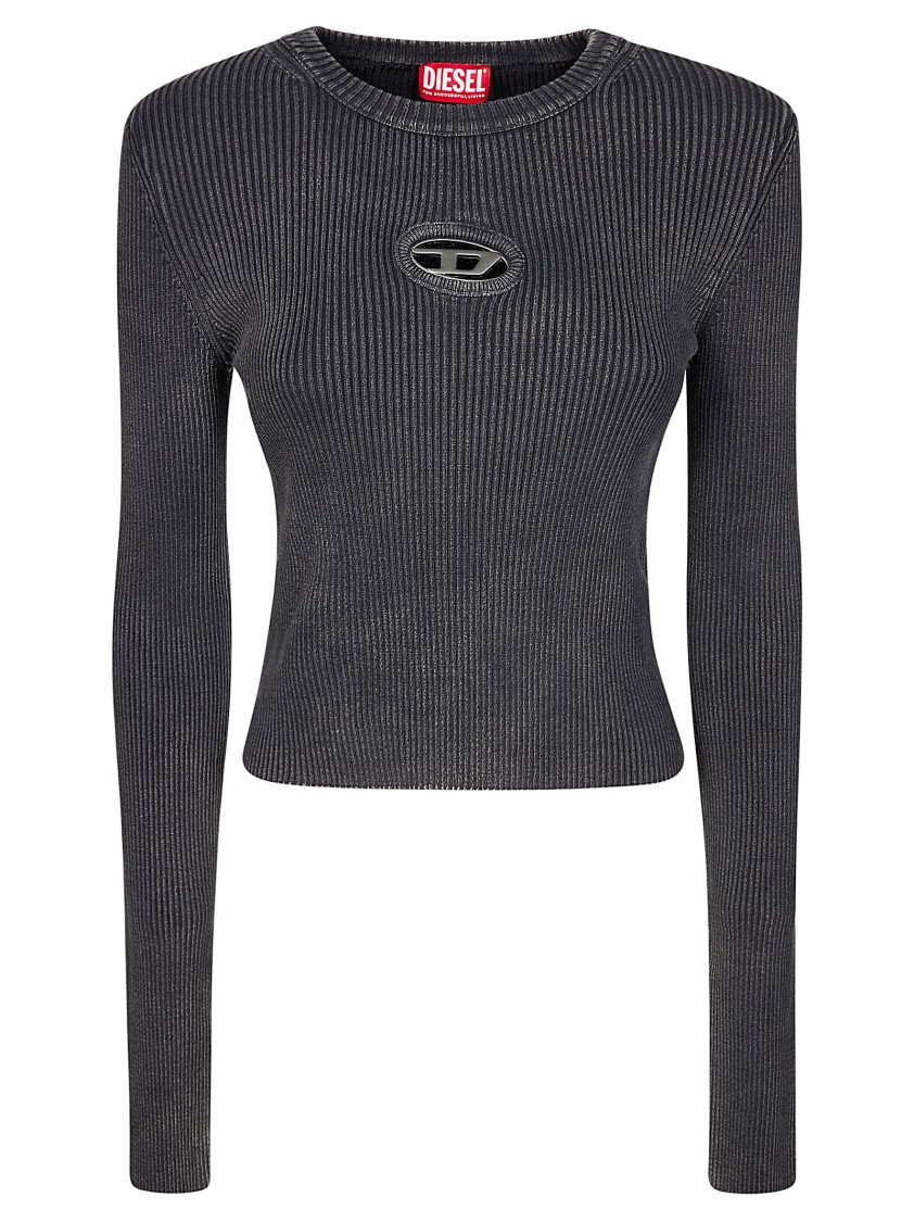 Diesel M-anchor-a Rib Knit Cropped Sweater In Black