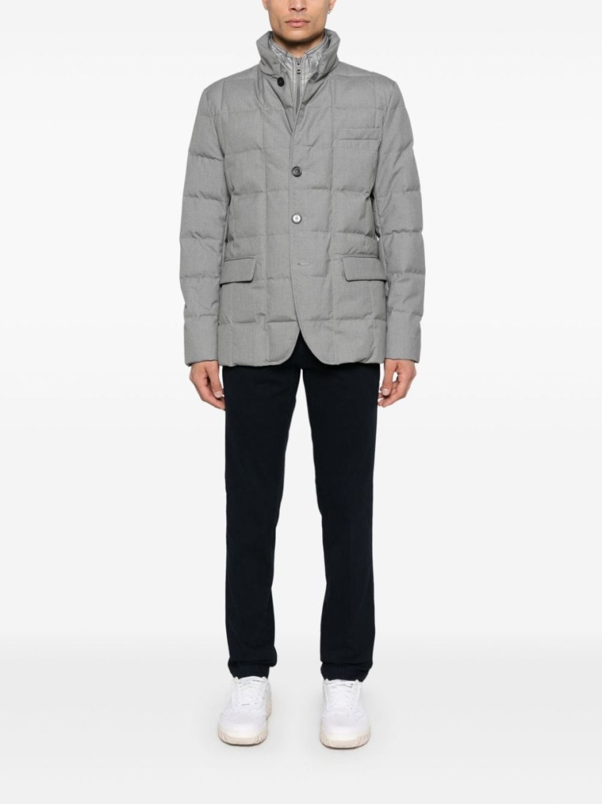Fay Layered Design Puffer Jacket In Grey