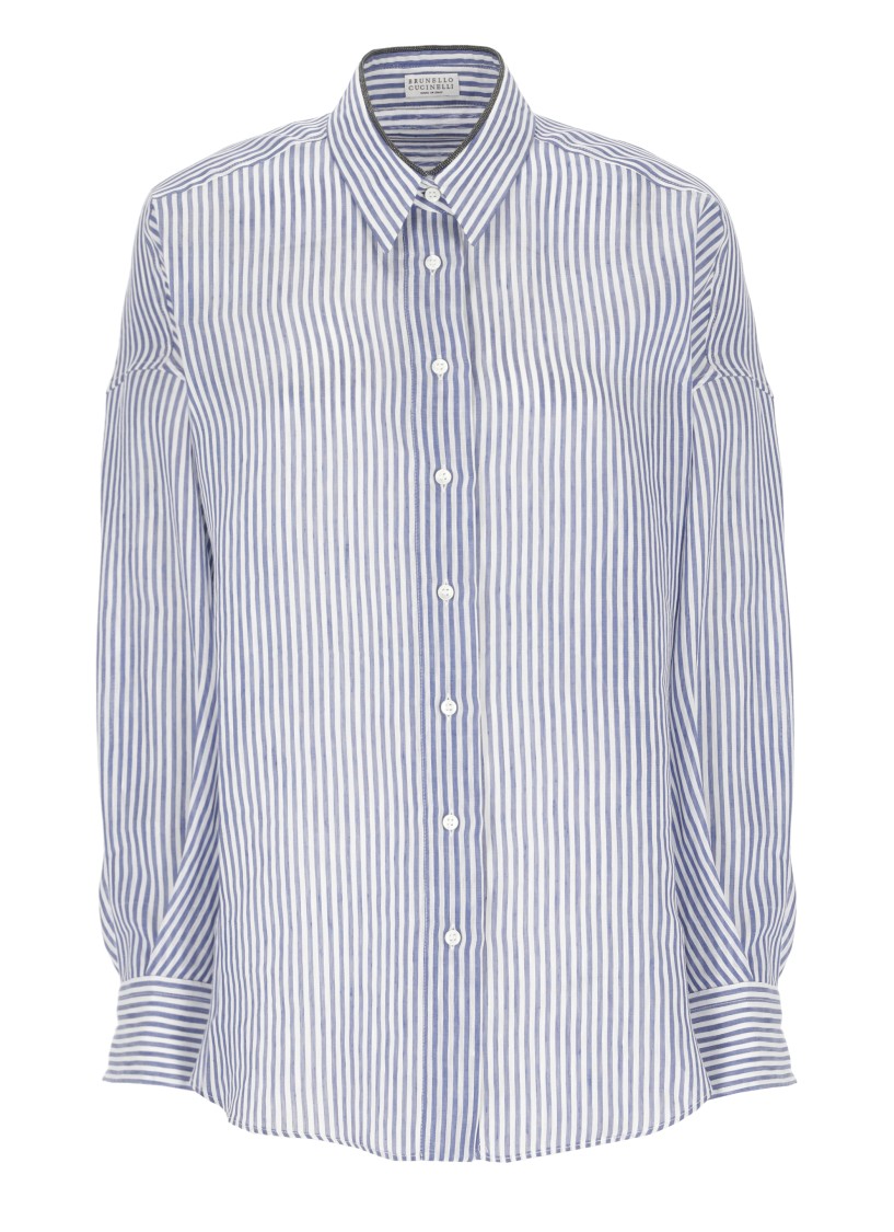 Brunello Cucinelli Blue Linen And Silk Shirt