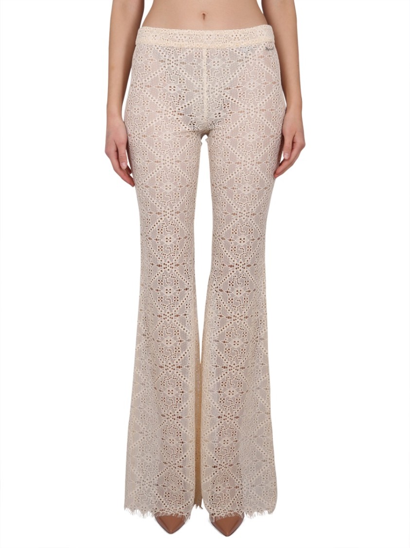 Shop Dsquared2 Flared Pants With Intricate All-over Embroidery In Neutrals