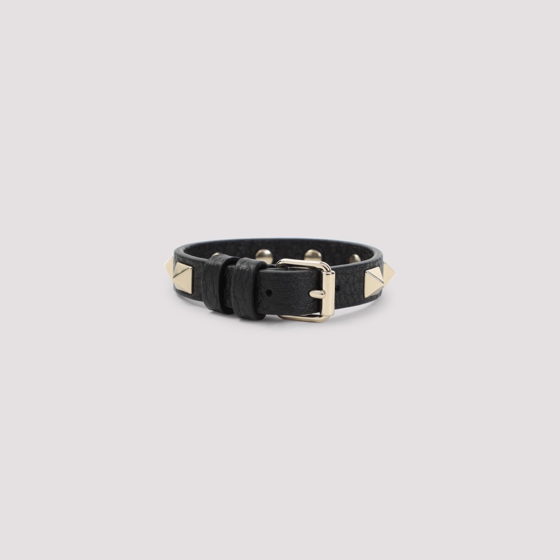 Shop Valentino Black Leather Bracelet With Gold-tone Studded Details