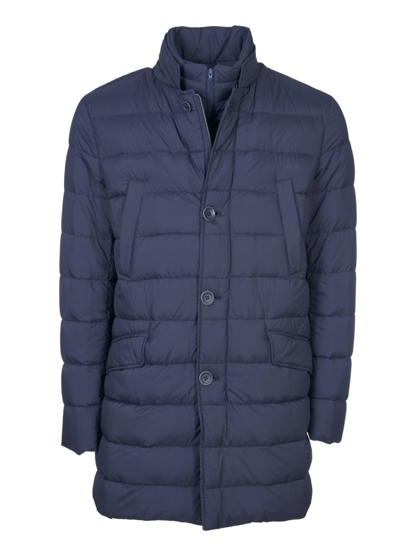Herno Classic Down Jacket With Zip in Blue | THE LIST Herno Classic Down Jacket With Zip in Blue | THE LIST