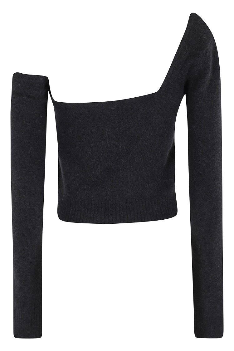 Blumarine One-shoulder Knit Sweater With Removable Sleeve In Black