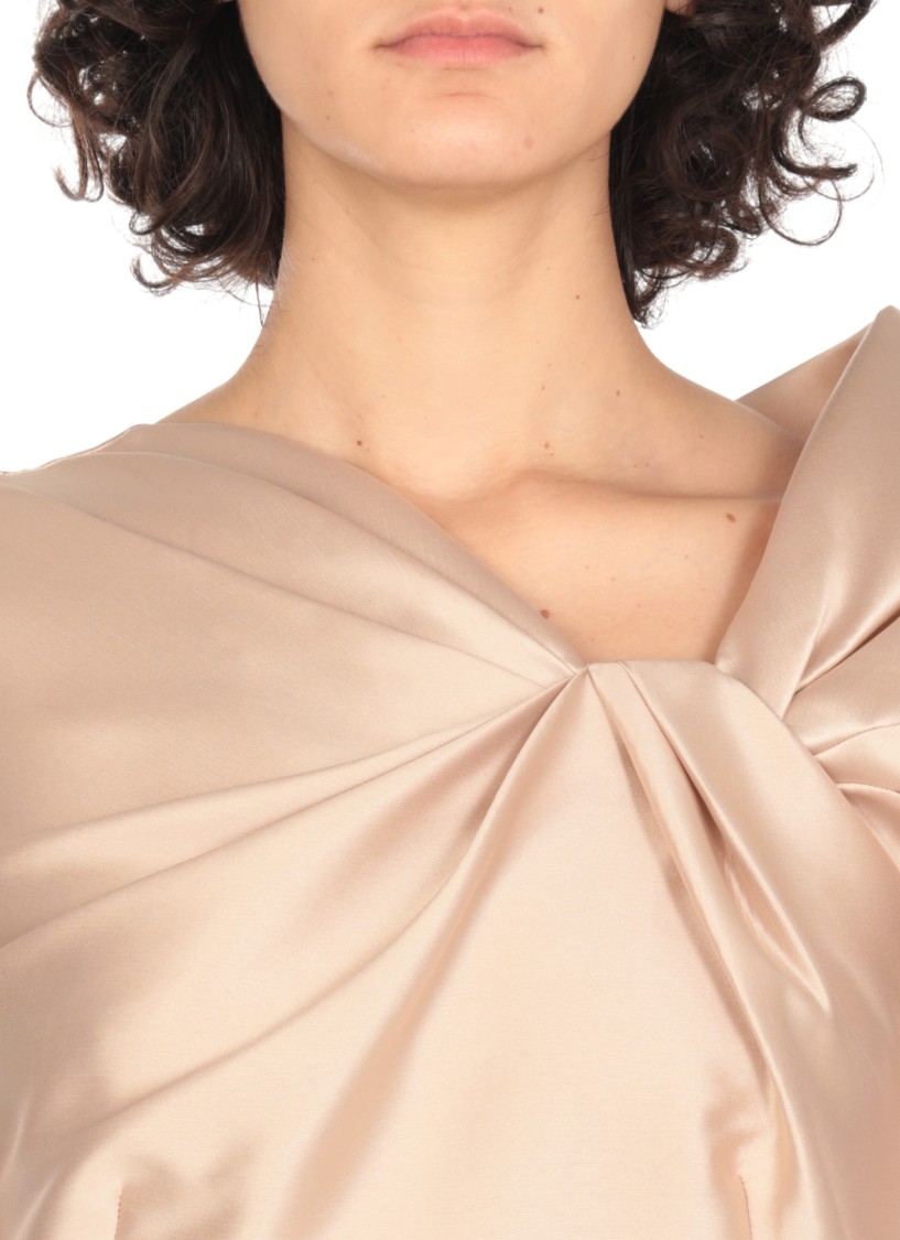 Alberta Ferretti Twisted Shoulder Mikado Mermaid Gown In Neutrals
