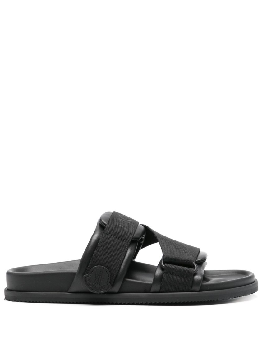 Moncler Mon Summer Leather Sandals With Nylon Details In Black