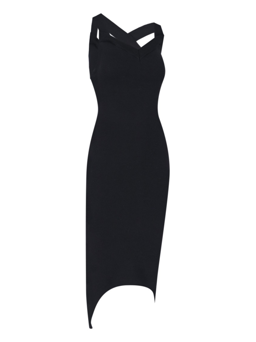 Shop Patou Black Wool Blend Asymmetric Midi Dress