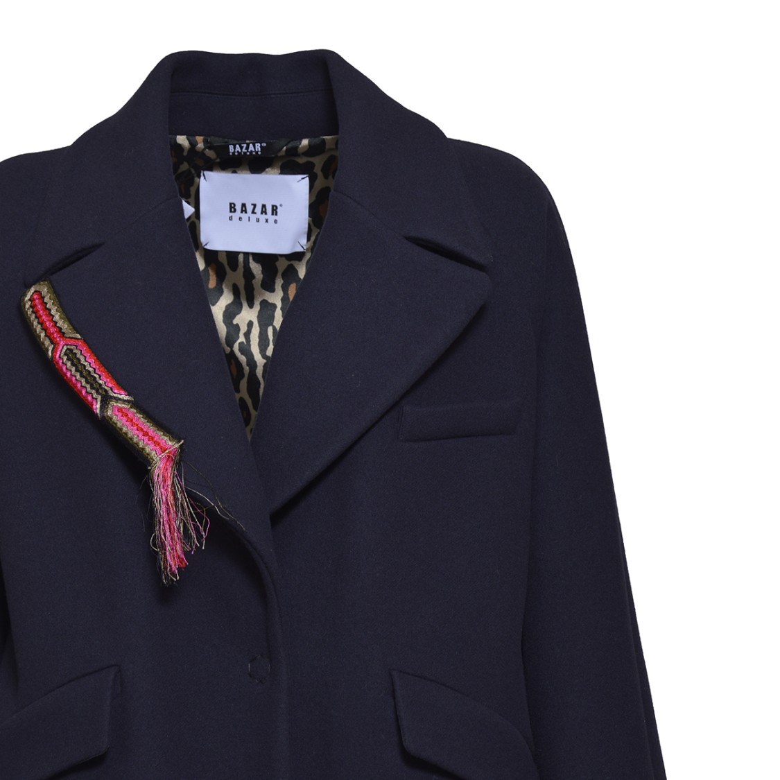 Shop Bazar Deluxe Single-breasted Blue Wool Coat With Detail