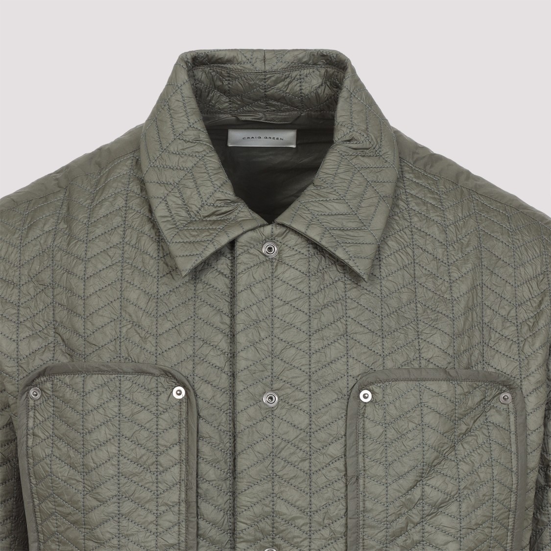 Craig Green Quilted Cotton Blend Jacket With Adjustable Drawstring In Green