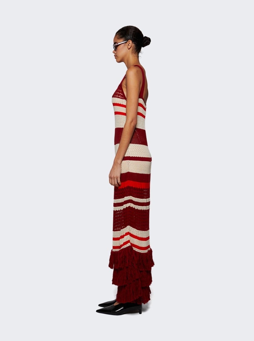 JOHANNA ORTIZ JOHANNA ORTIZ EMBAYED MIDI DRESS ANTIQUE ECRU AND WINE