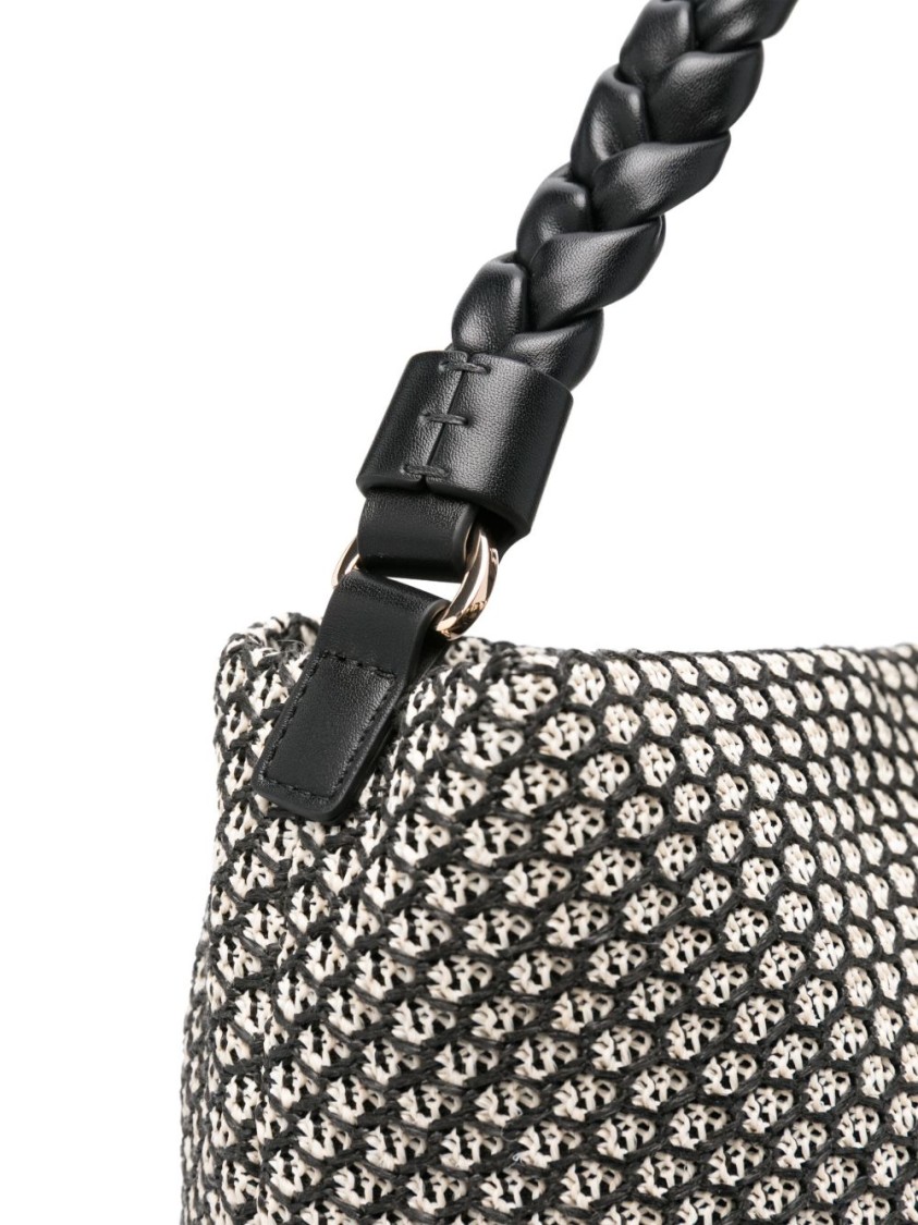 Shop Twinset Twin-set Textured Black Handbag With Braided Handle And Concealed Fastening