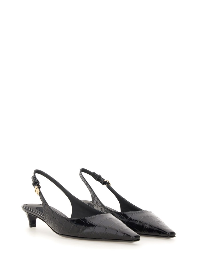 Dolce & Gabbana Mun 30 Croc-embossed Leather Slingback Pumps In Black