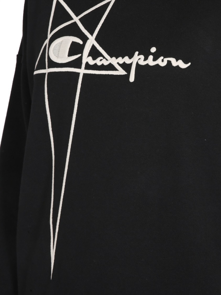 Champion X Rick Owens Oversized Black Sweatshirt With Logo Embossing In Black