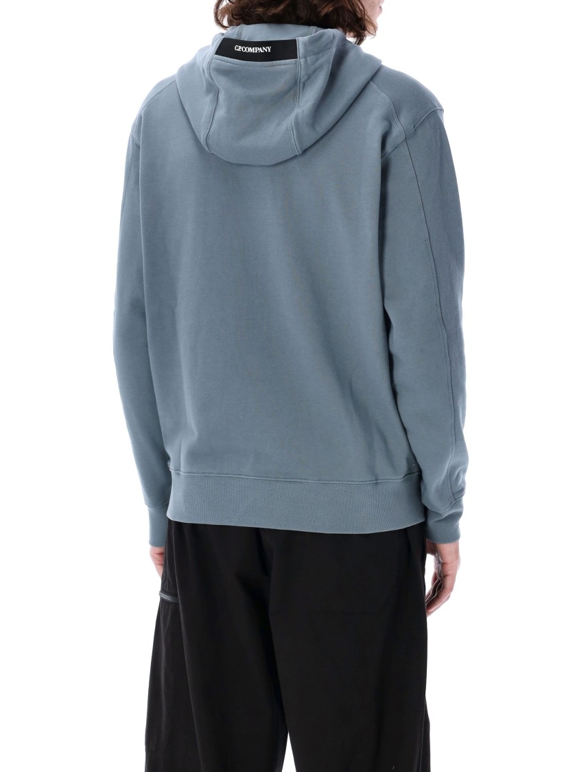 C.p. Company C.p.company Diagonal Raised Fleece Lens Hooded Sweatshirt In Blue