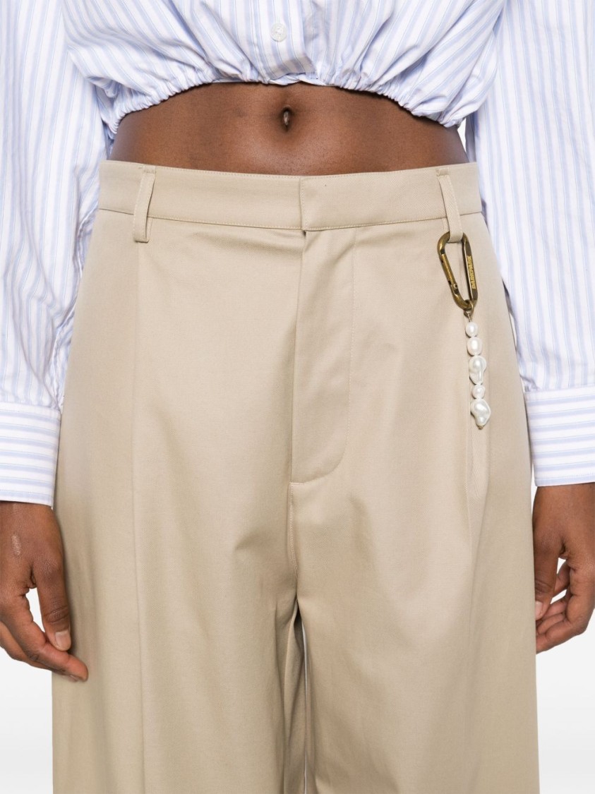 Shop Darkpark Beige Relaxed Wide-leg Trousers With Pearl Accents