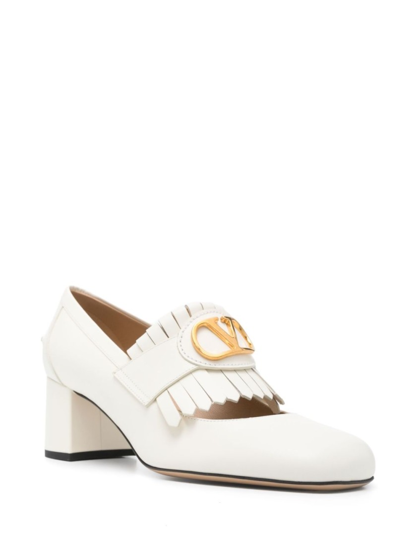 Valentino Garavani Vlogo Signature Fringed Calfskin Pumps 55mm Woman Ivory 41.5 In White
