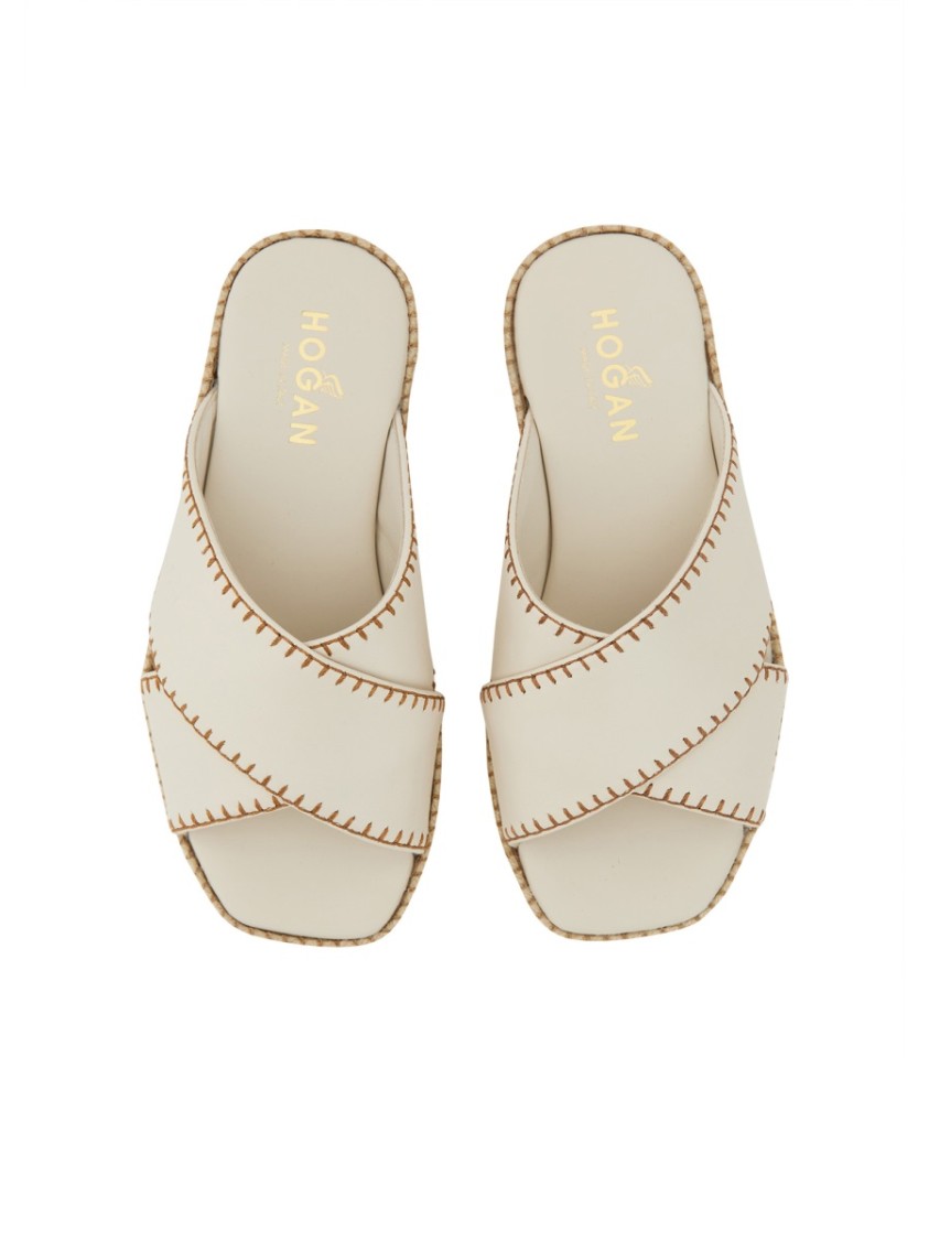 Hogan Crossover-strap Leather Sandals In Neutrals