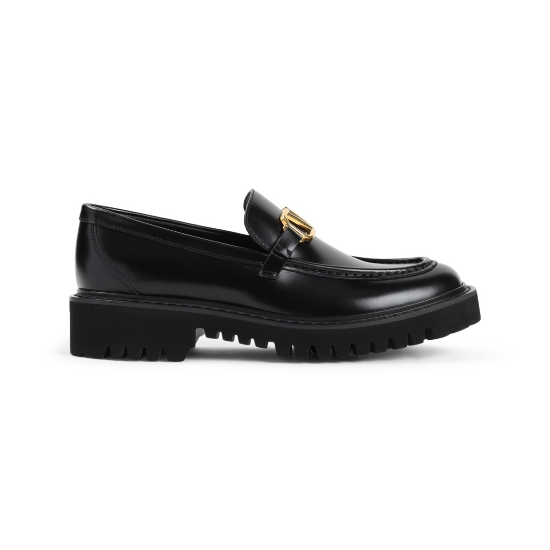 Valentino Garavani Black Leather Loafers With Gold-tone V-logo Detail