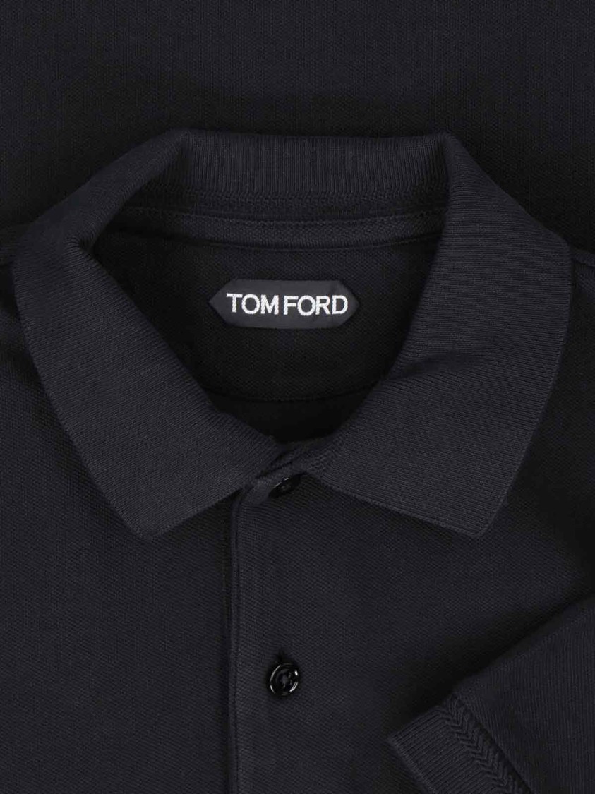 Tom Ford Black Short-sleeves Polo In Cotton Piquet Jersey Man
