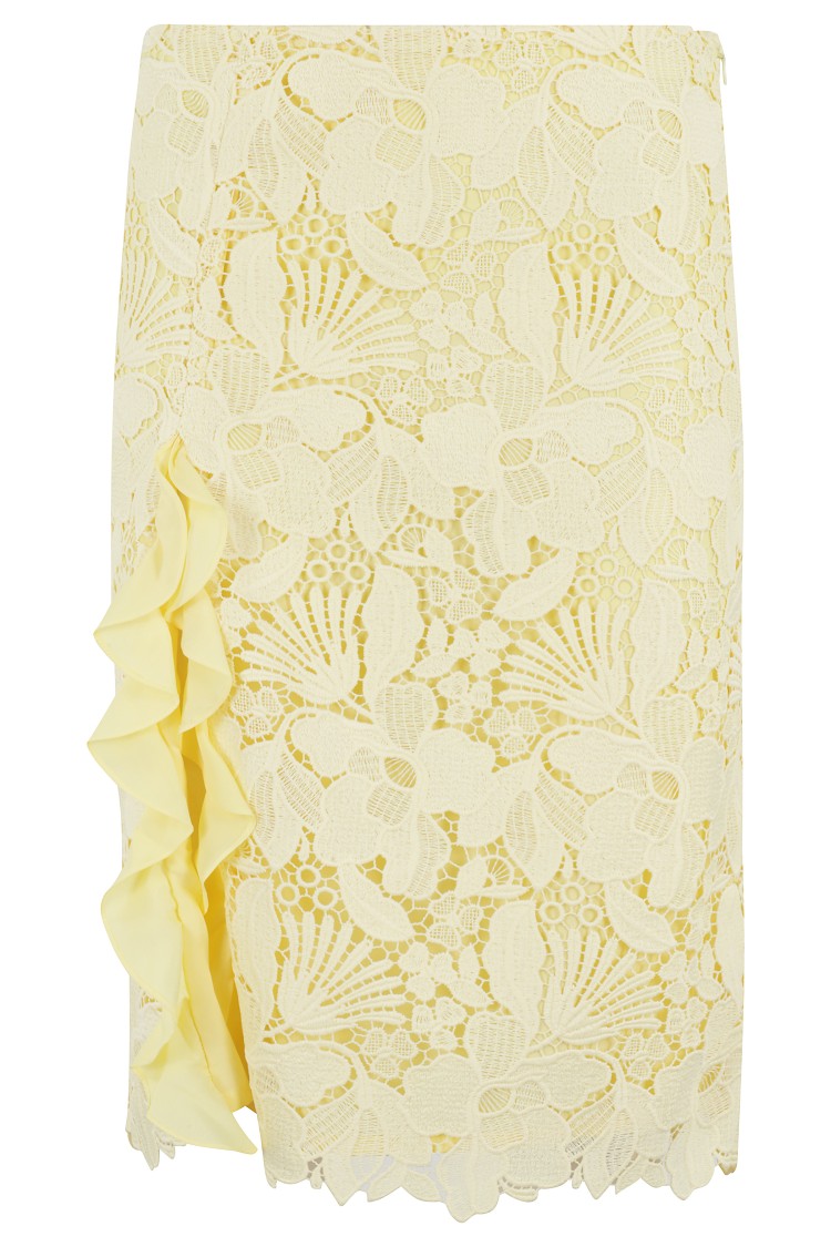 Shop Des Phemmes Side Slit Longuette Skirt With Ruffled Detail In Neutrals