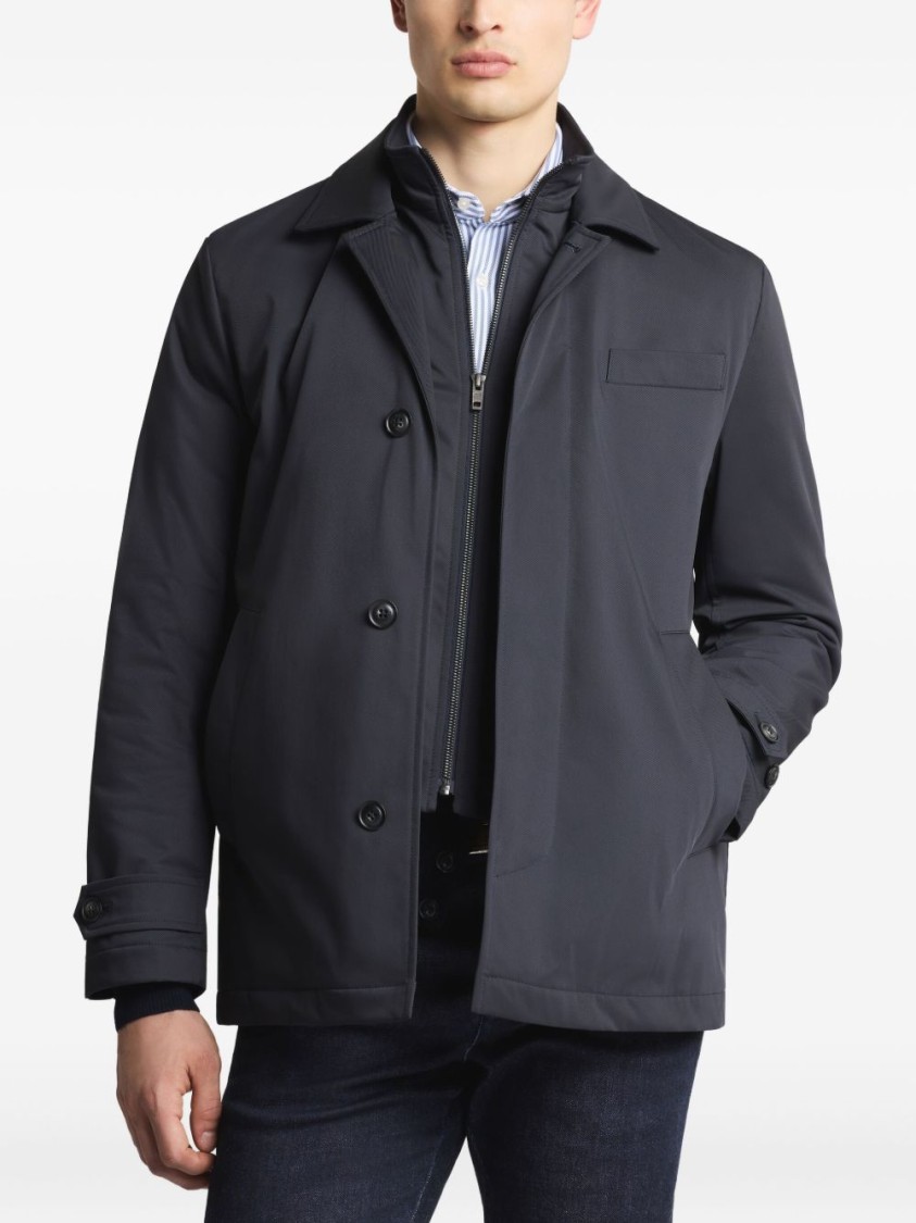 Fay Tailored Black Coat With Notched Collar In Black