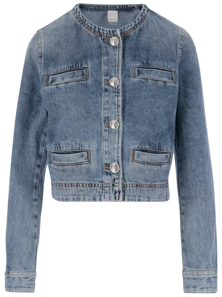 Shop Pinko Cotton Denim Jacket In Grey