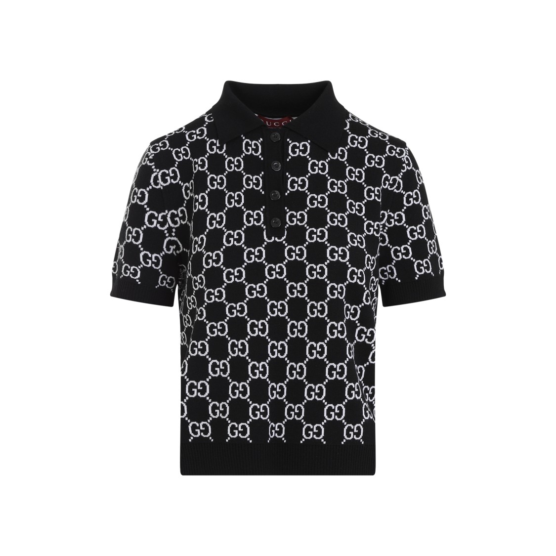 Shop Gucci Gg Knit Black And White Wool Polo